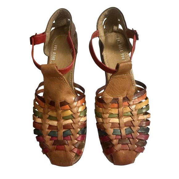 Huaraches Sandals Womens 7 M Colorful Leather Made In Mexico Wedge Ankle Strap - Picture 4 of 10